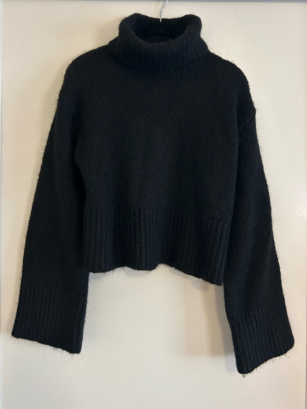Zara Black Cropped Wool-Blend Turtleneck Sweater